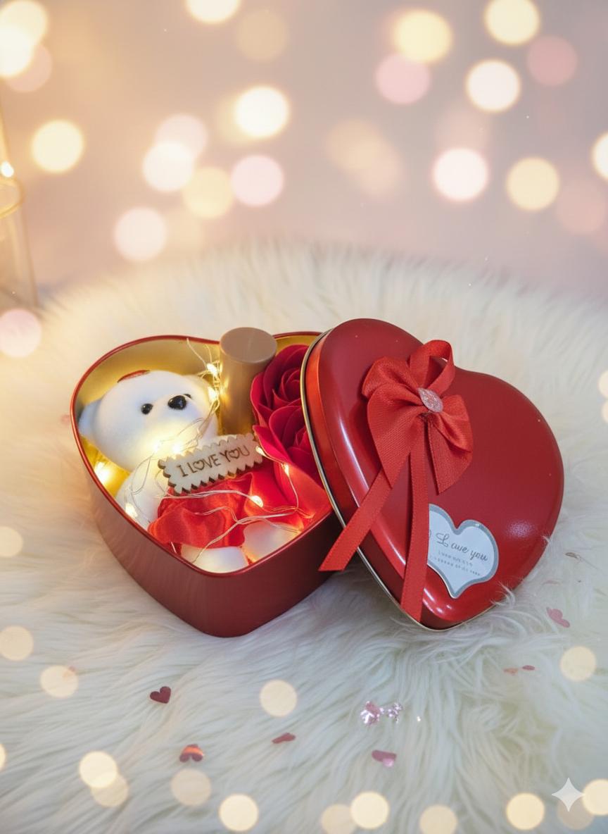 Velvet and Lightning Heart Teddy ( 5 Free Premium Silk Scrunchies and Love Stand)