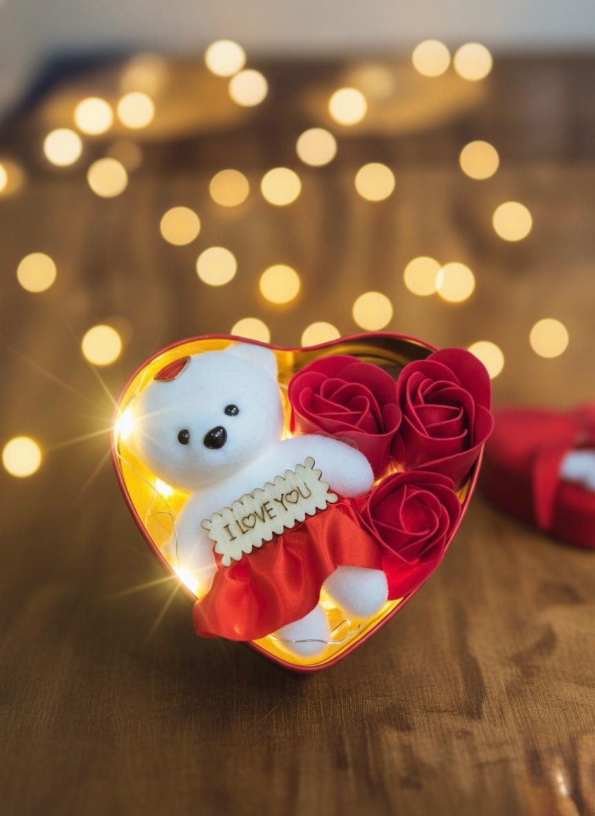 Velvet and Lightning Heart Teddy ( 5 Free Premium Silk Scrunchies and Love Stand)