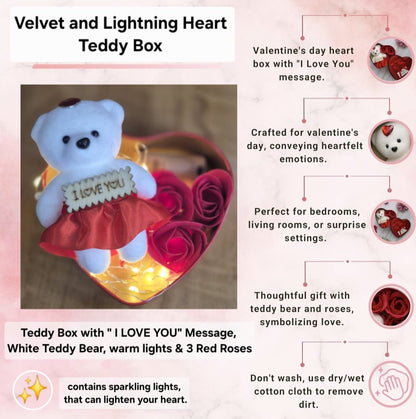 Velvet and Lightning Heart Teddy ( 5 Free Premium Silk Scrunchies and Love Stand)