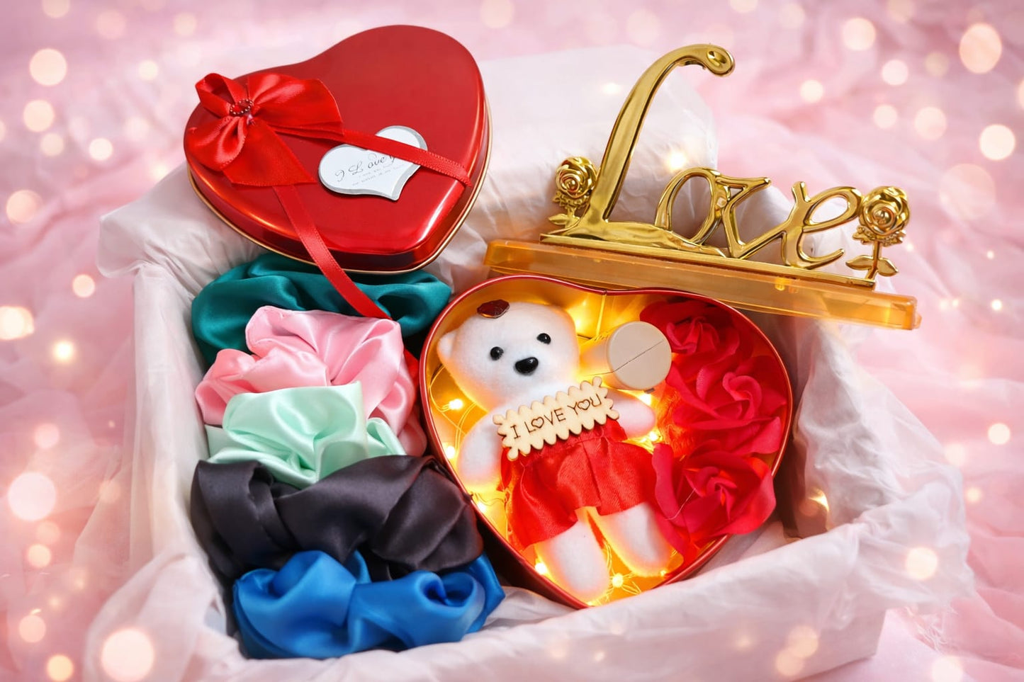 Velvet and Lightning Heart Teddy ( 5 Free Premium Silk Scrunchies and Love Stand)