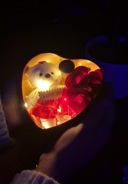 Velvet and Lightning Heart Teddy ( 5 Free Premium Silk Scrunchies and Love Stand)